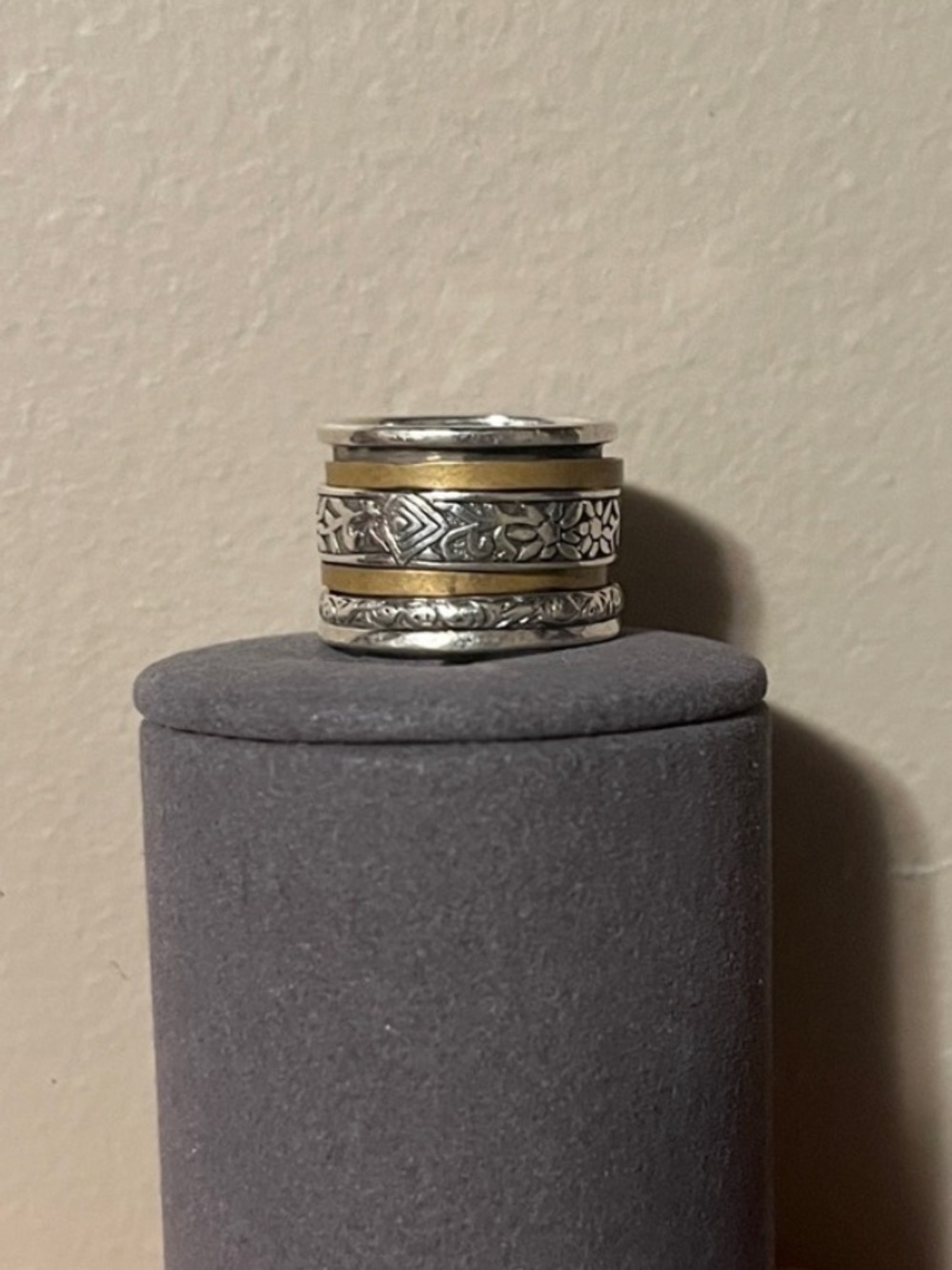 Retired Silpada 925 Sterling Silver Brass Spin Cuff Fidget Ring Size 5.5